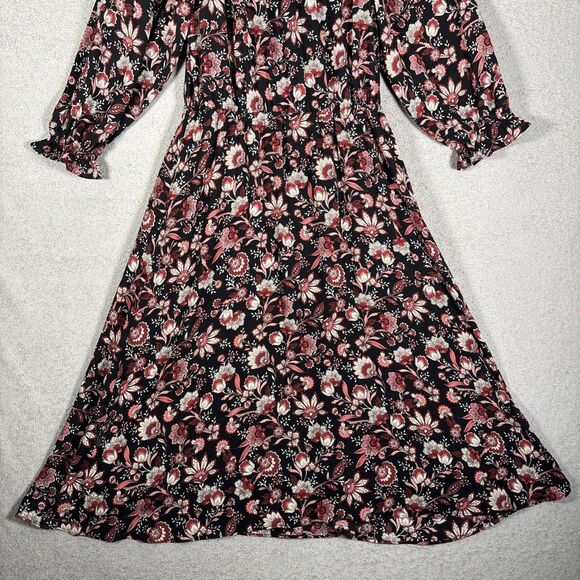Talbots Midi Fit N Flare Dress Women’s Size MP Black Floral Balloon Long Sleeve - Picture 12 of 14